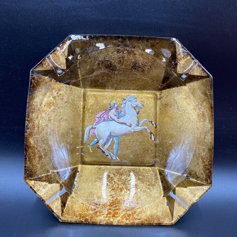 Vintage Extra Large Heavy Glass Ashtray Midcentury Modern